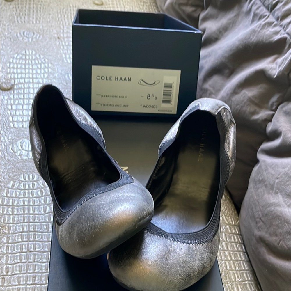 Cole Haan Silver Metallic Flats Versatile Style